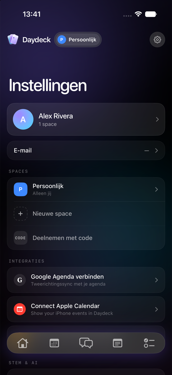 Het instellingenscherm
